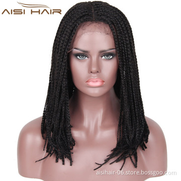 Aisi Hair Wholesale Medium Length Glueless Lace Front Wigs For Black Women Heat Resistant Braid Box Lace Front Three Braids Wigs